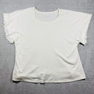 Ava & Viv T-Shirt Womens 3X Cream White Lettuce Trim Raglan Slub Knit Top